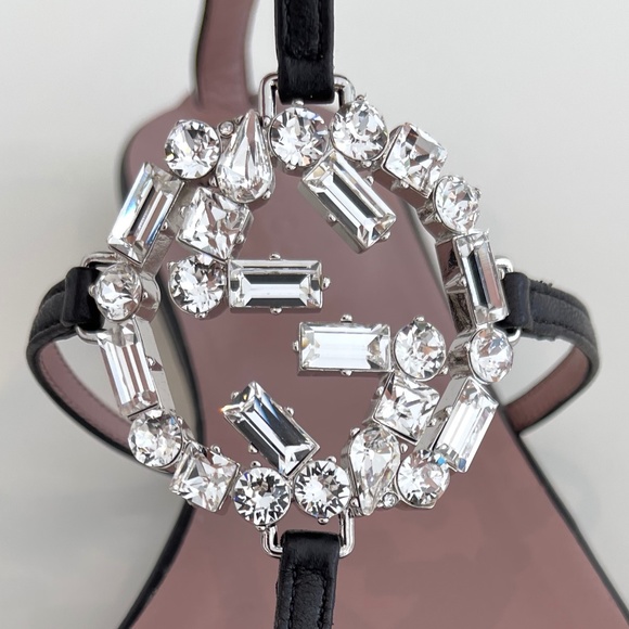 GUCCI BLACK LEATHER CRYSTAL GUCCI SANDALS SIZE IT 37 / US 7 NEW IN BOX! - Picture 12 of 17